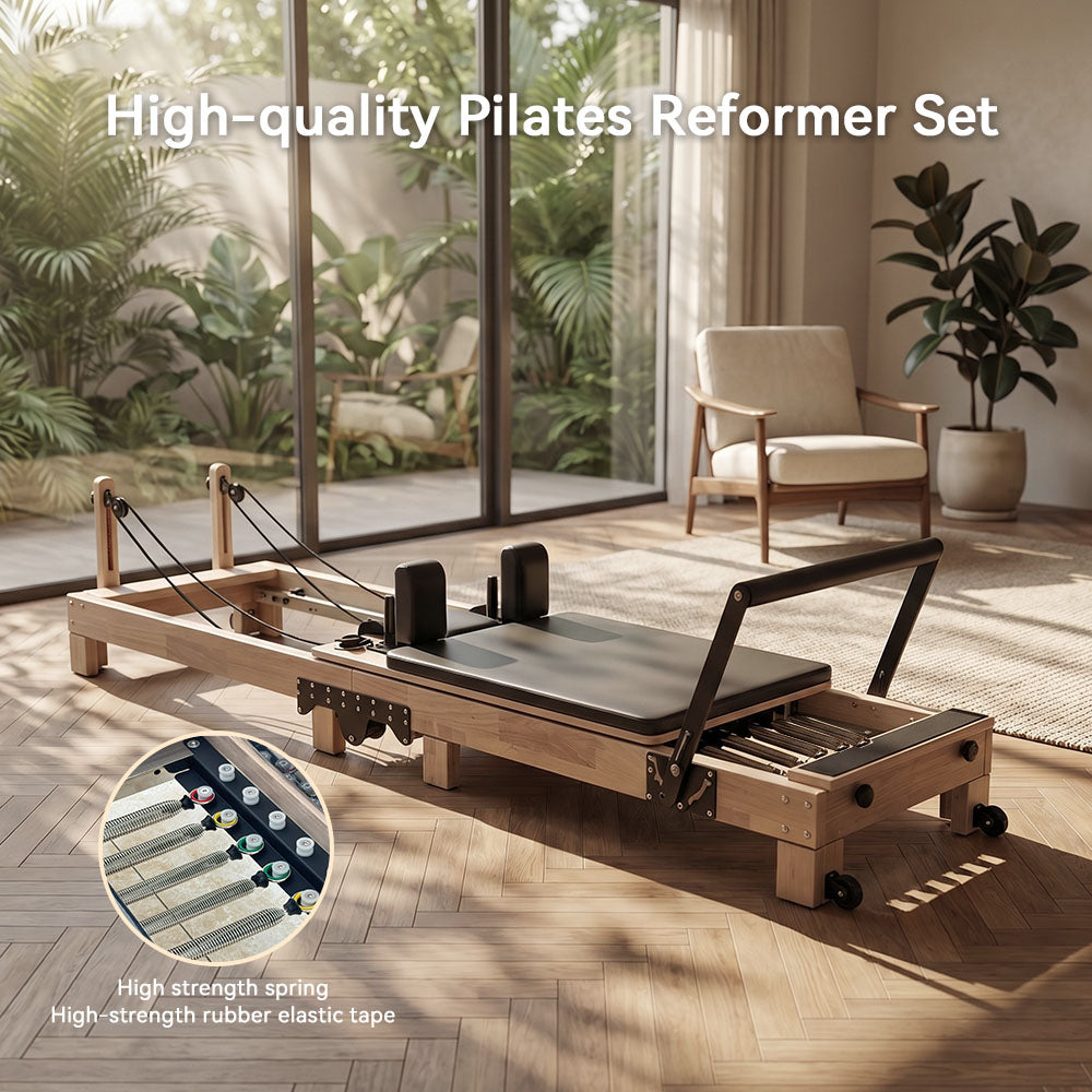 Oak Pilates Reformer with high-strength spring system