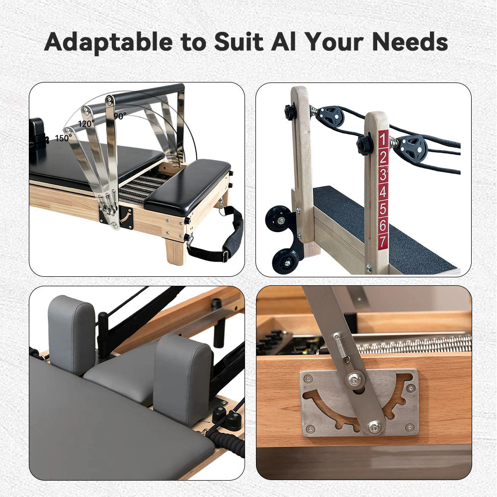 Oak Pilates Reformer adjustable features