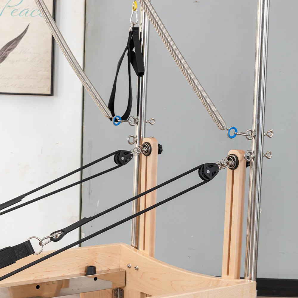 Professional Pilates Reformer with Tower – Rubberwood & 14-Spring Resistance System