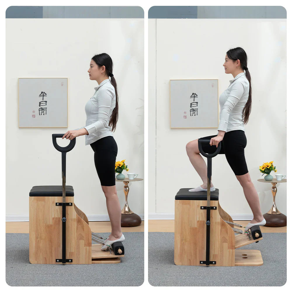 Wooden Pilates Chair – Compact Dual Handle Wunda Chair with Rubberwood Frame