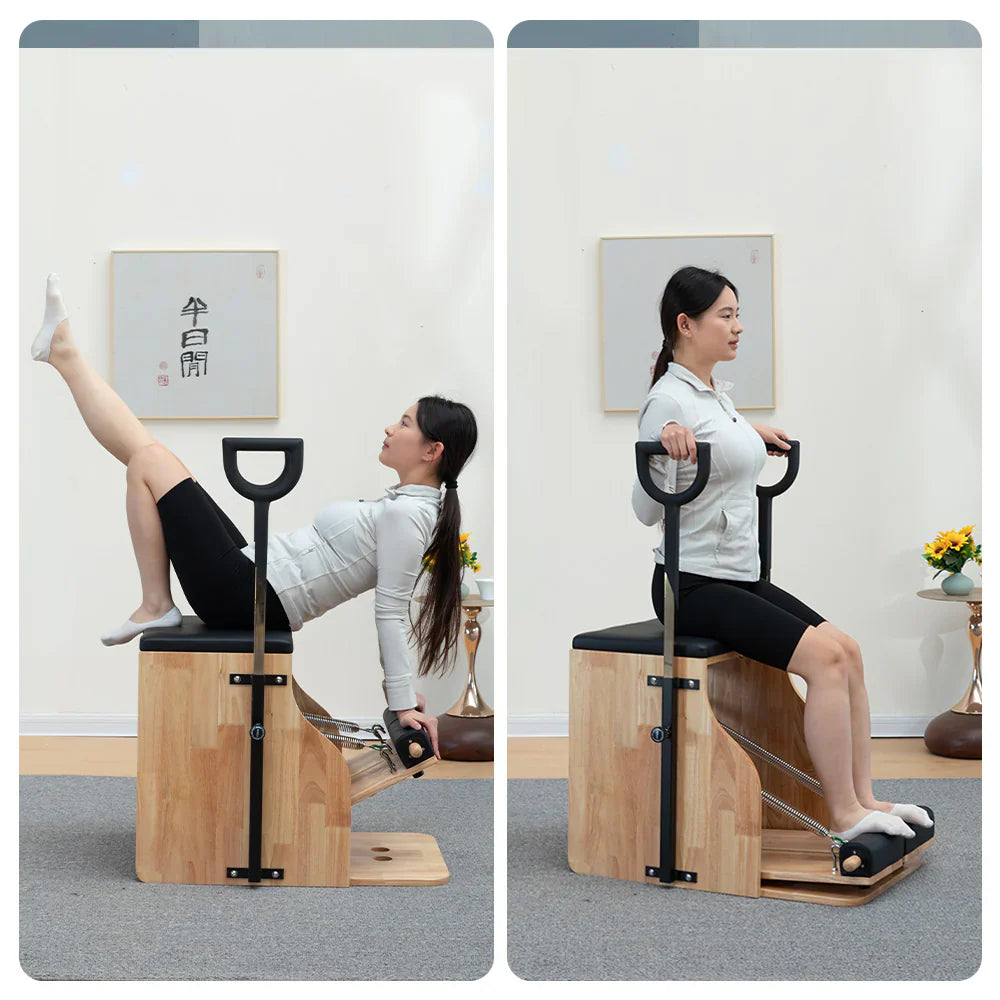 Wooden Pilates Chair – Compact Dual Handle Wunda Chair with Rubberwood Frame