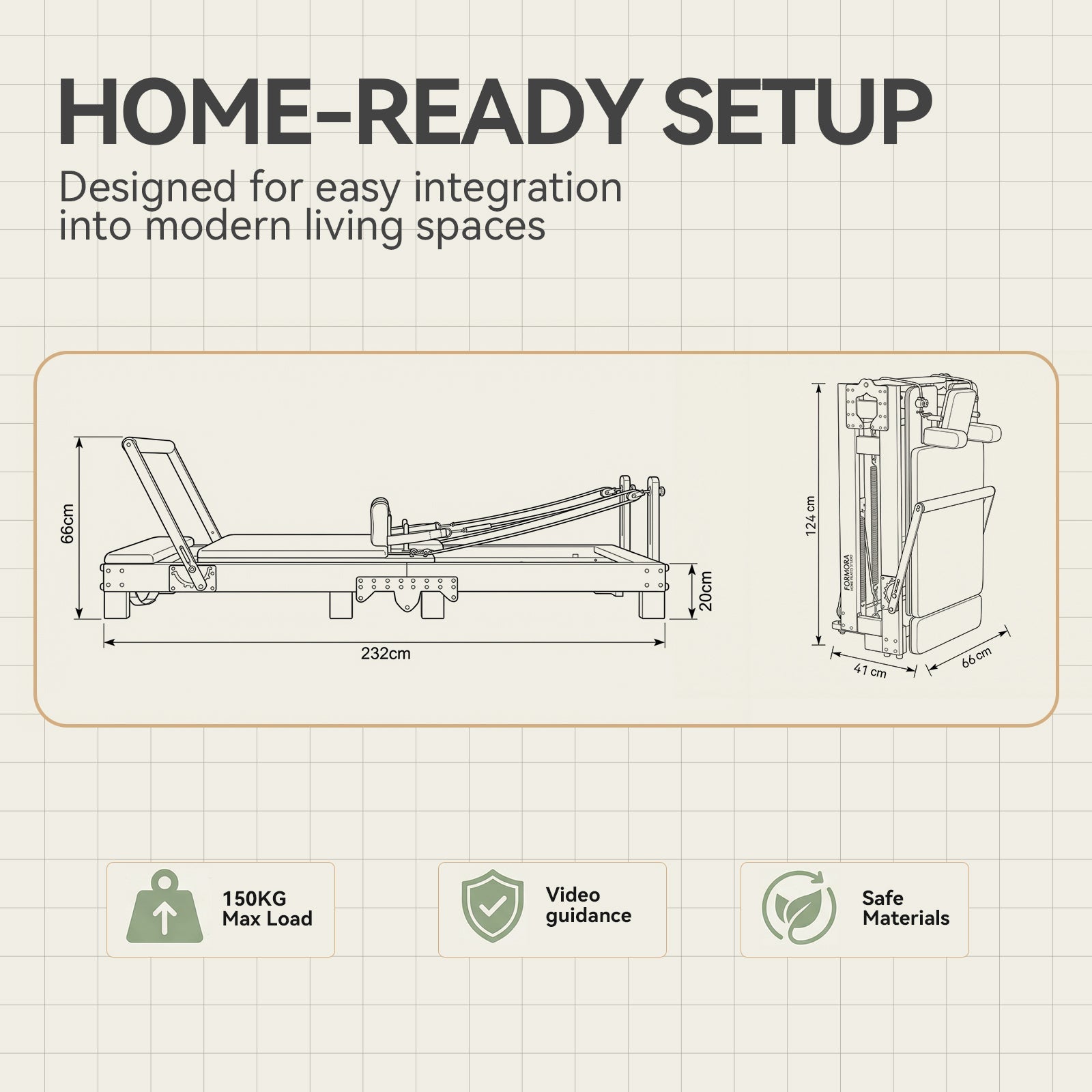 Foldable Oak Wood Pilates Reformer - Home Studio Edition