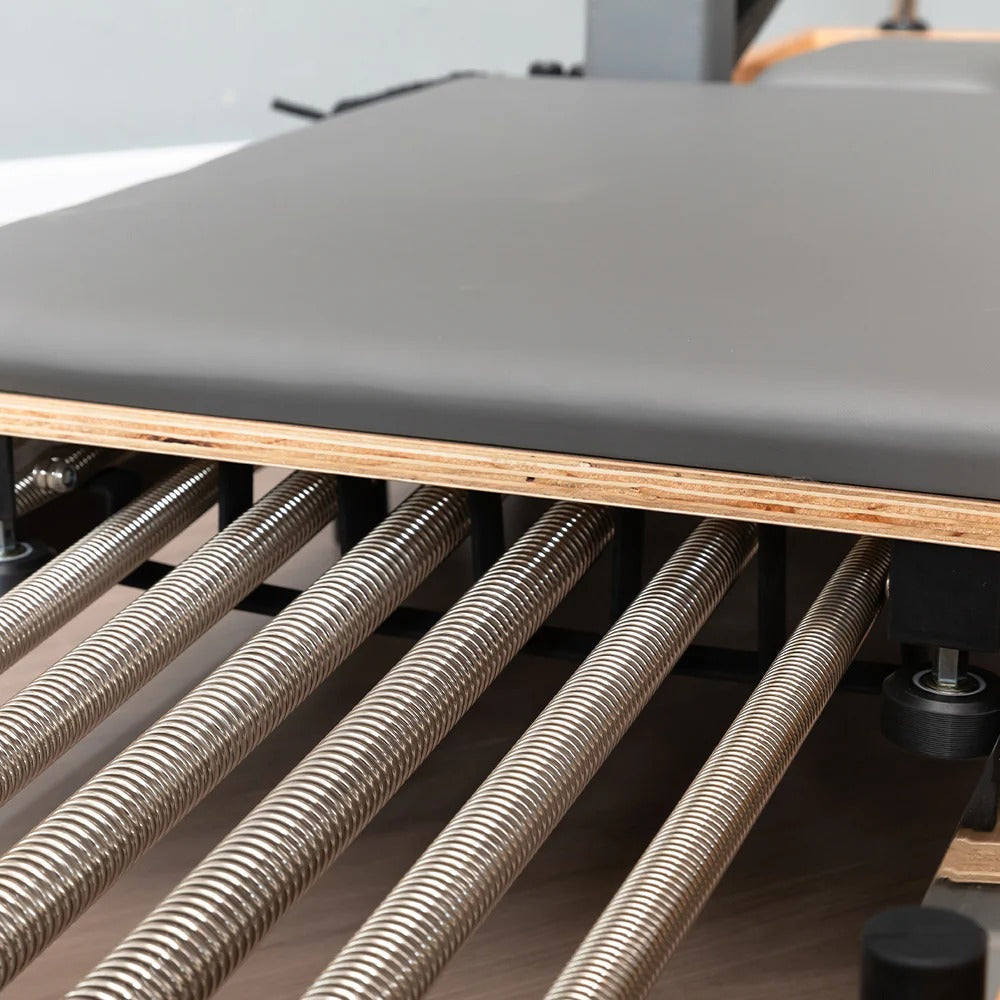 Oak Pilates Reformer carriage and rail detail